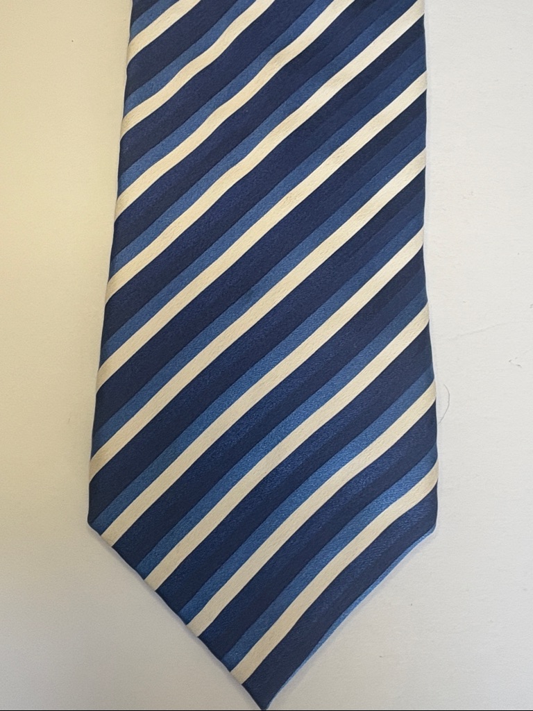 Hugo Boss Navy  White Diagonal Stripe Italian Silk Tie